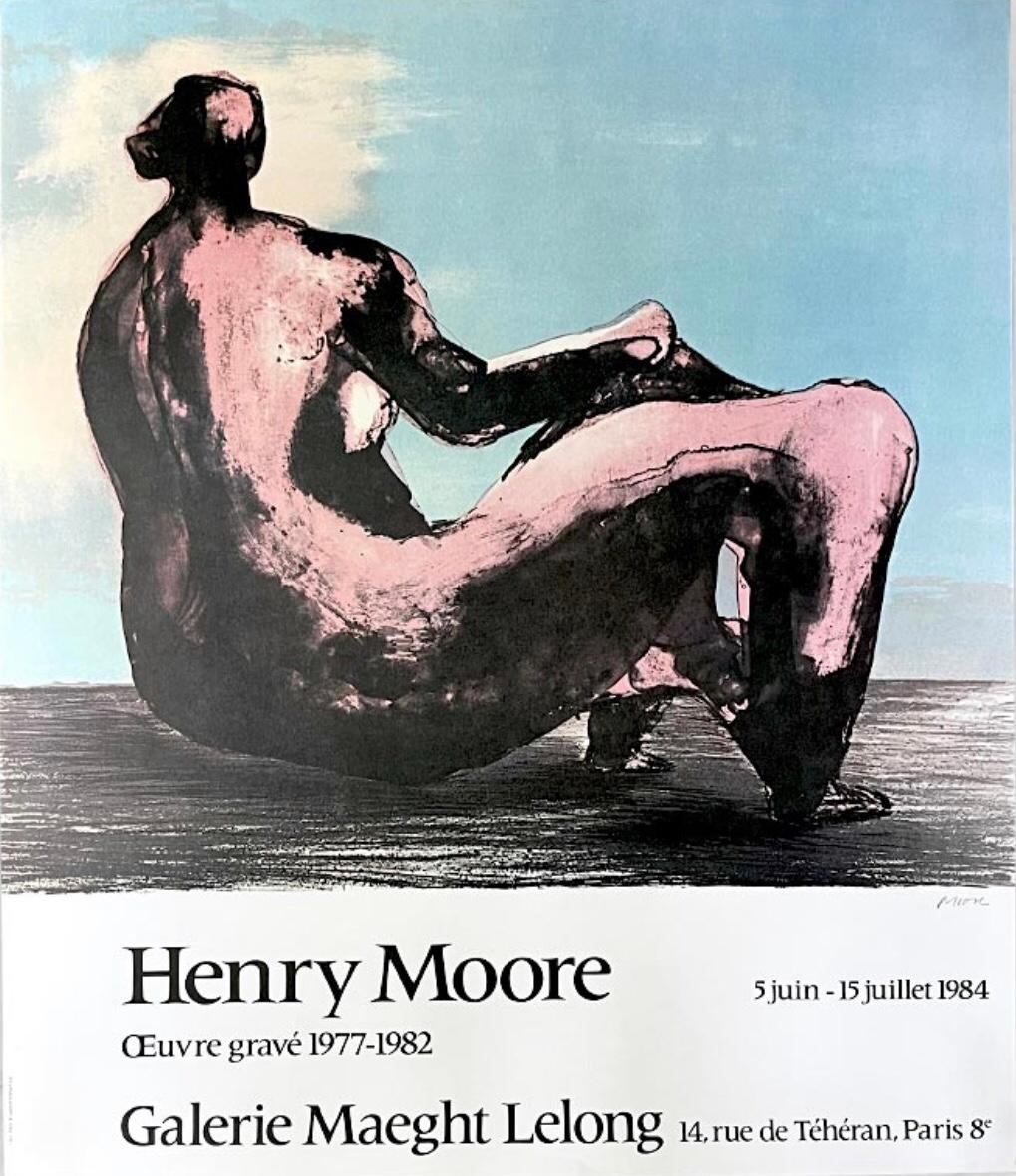 Carta Poster originale d'epoca per la mostra di Henry Moore, Donna reclinata, Gallery Maeght in vendita