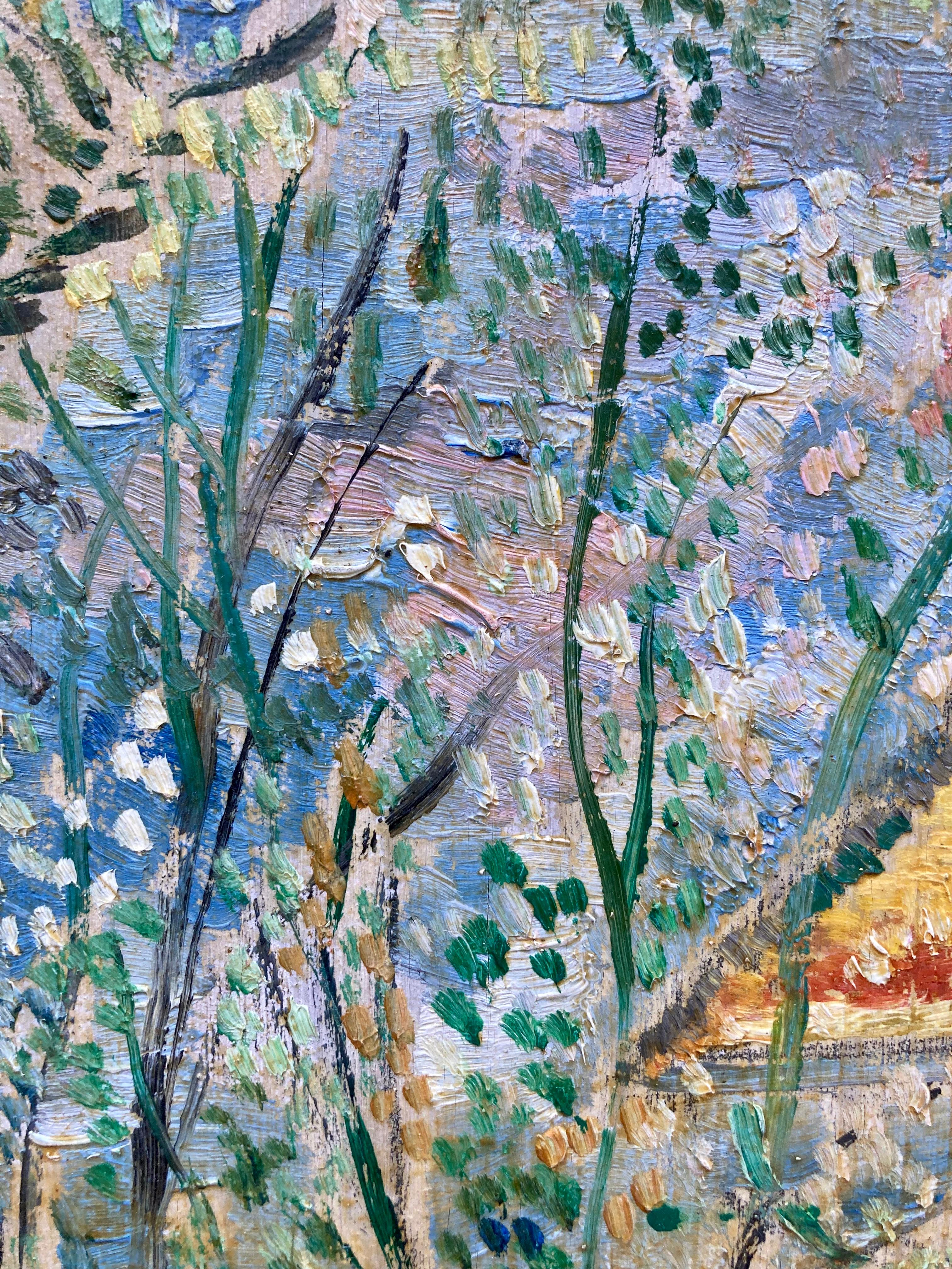 20ième siècle Peinture à l'huile néo-impressionniste originale de France signée par l'artiste en vente