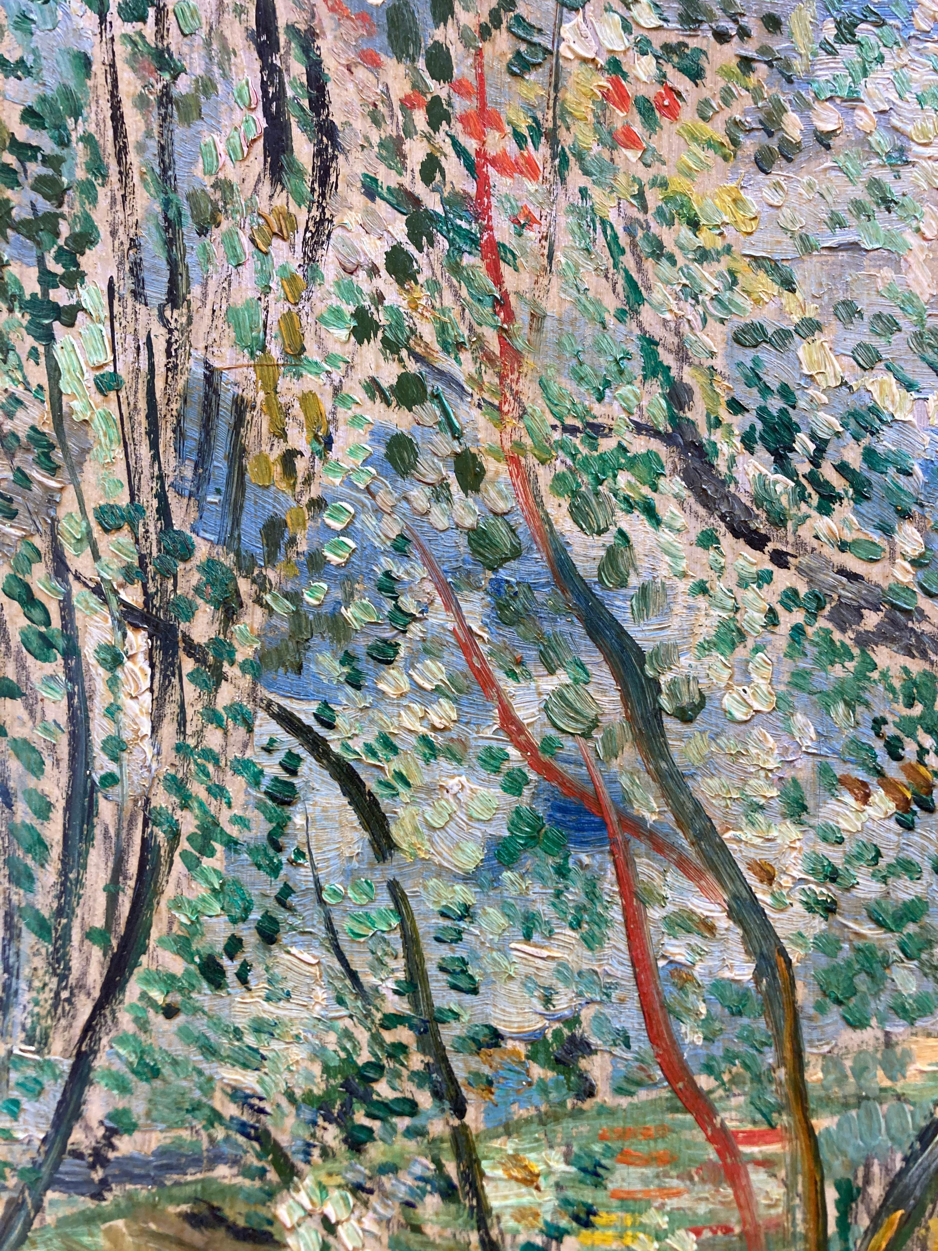Bois Peinture à l'huile néo-impressionniste originale de France signée par l'artiste en vente