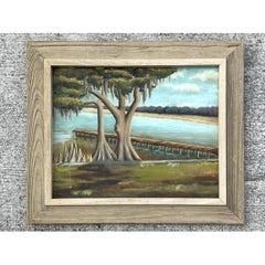 Vintage Original Lakeside Oil on Canvas