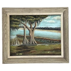 Vintage Original Lakeside Oil on Canvas