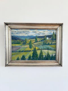 Dipinto a olio d'epoca originale con paesaggio, arte campestre
