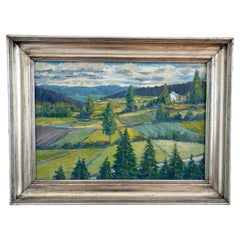 Dipinto a olio d'epoca originale con paesaggio, arte campestre