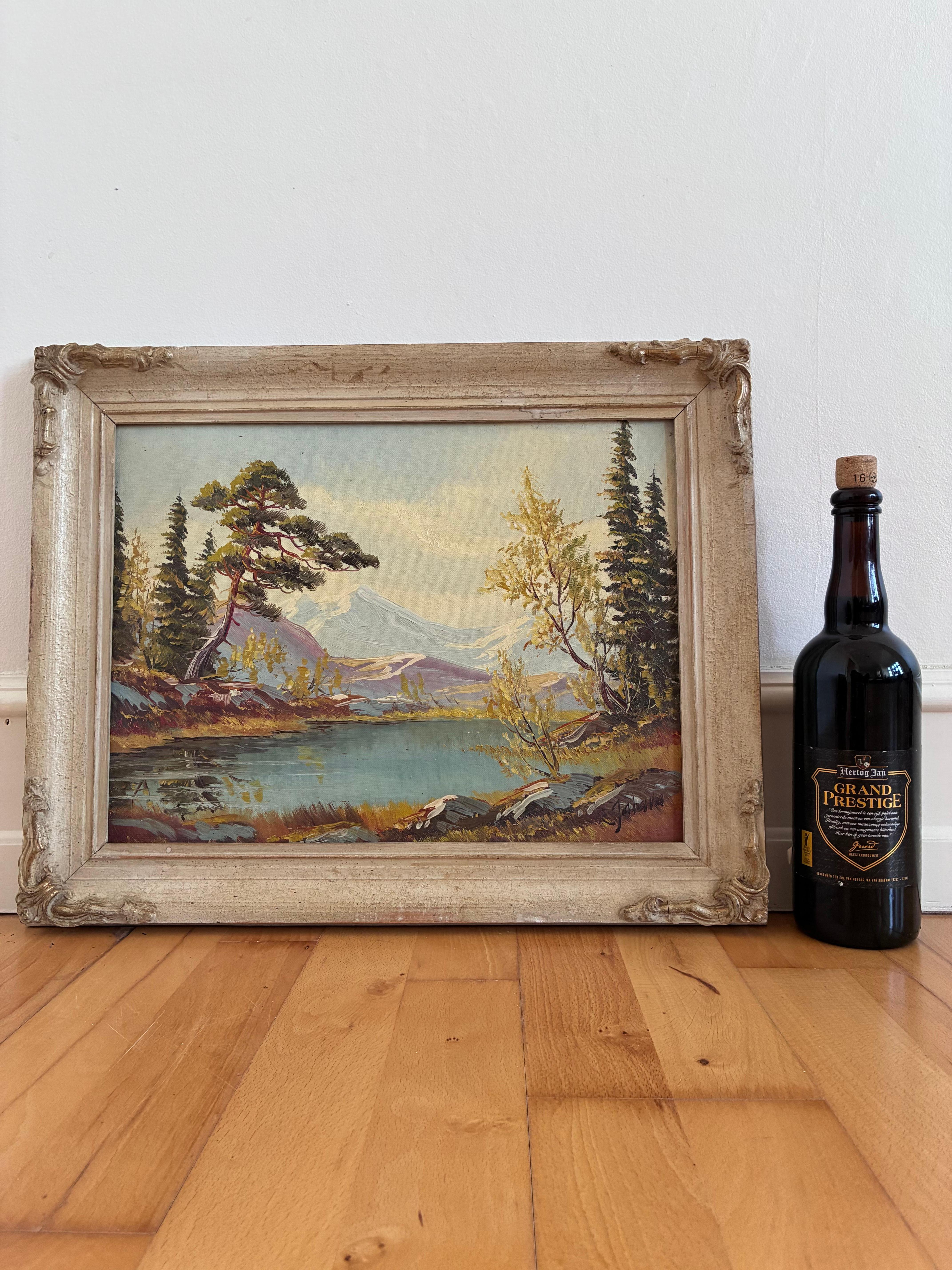 Vintage Original Landscape Oil Painting, Framed Mountain River Art For ...