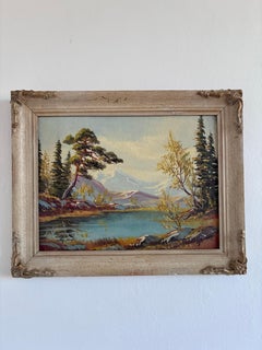 Vintage Original Landscape Oil Painting, Framed Mountain River Art
