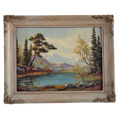 Vintage Original Landscape Oil Painting, Framed Mountain River Art
