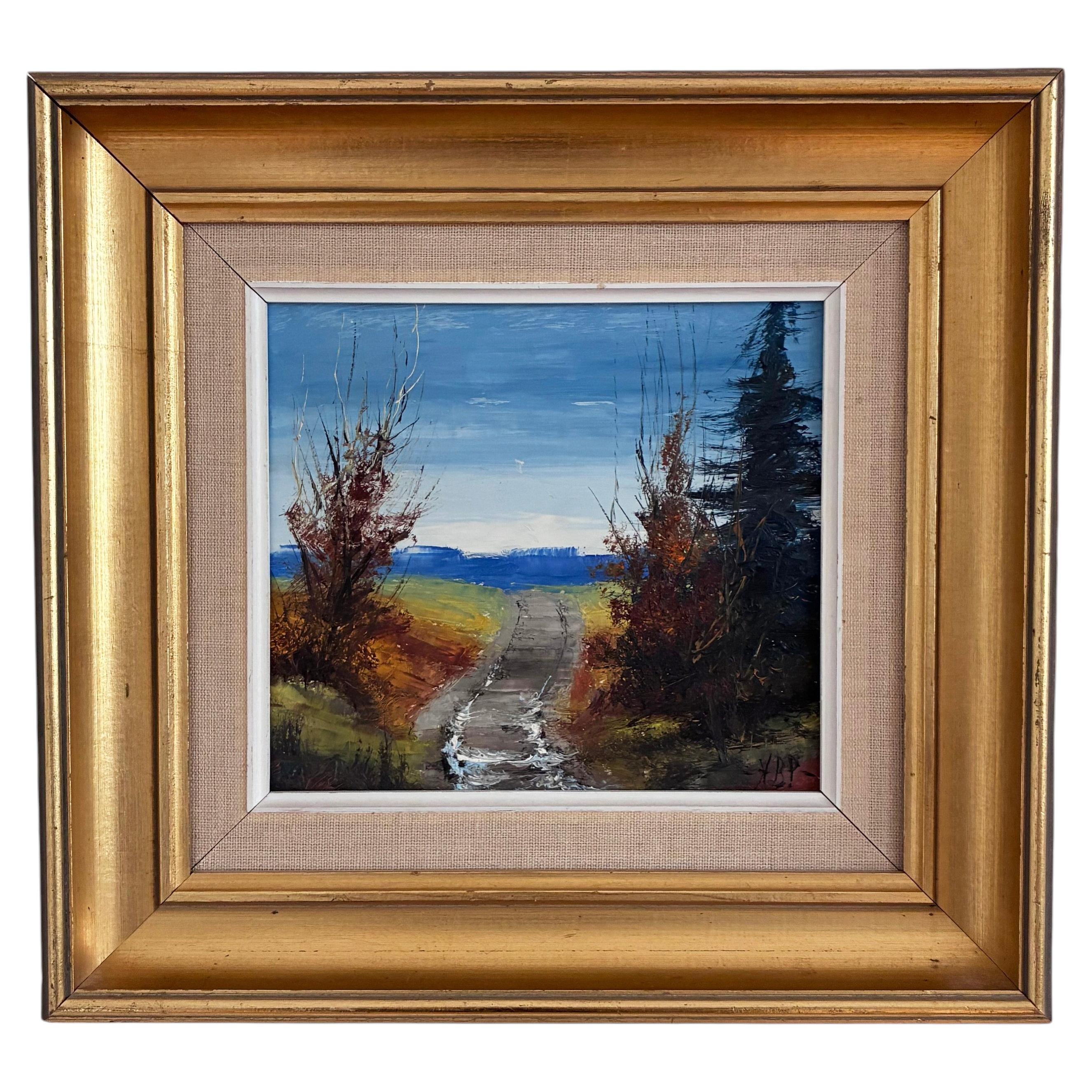 Dipinto a olio vintage originale con paesaggio, decorazione murale naturalistica