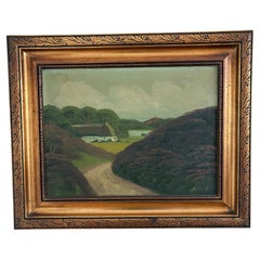 Vintage Original Landscape Oil Painting, Signed Countryside Cottage Art