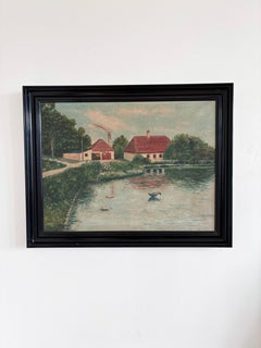 Vintage Original Landscape Oil Painting, Signed Farmhouse Art