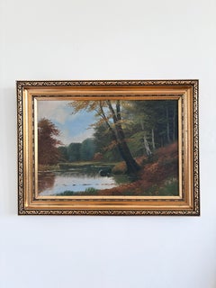 Vintage Original Landscape Oil Painting, Signed Farmhouse Art