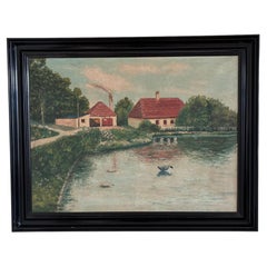 Vintage Original Landscape Oil Painting, Signed Farmhouse Art