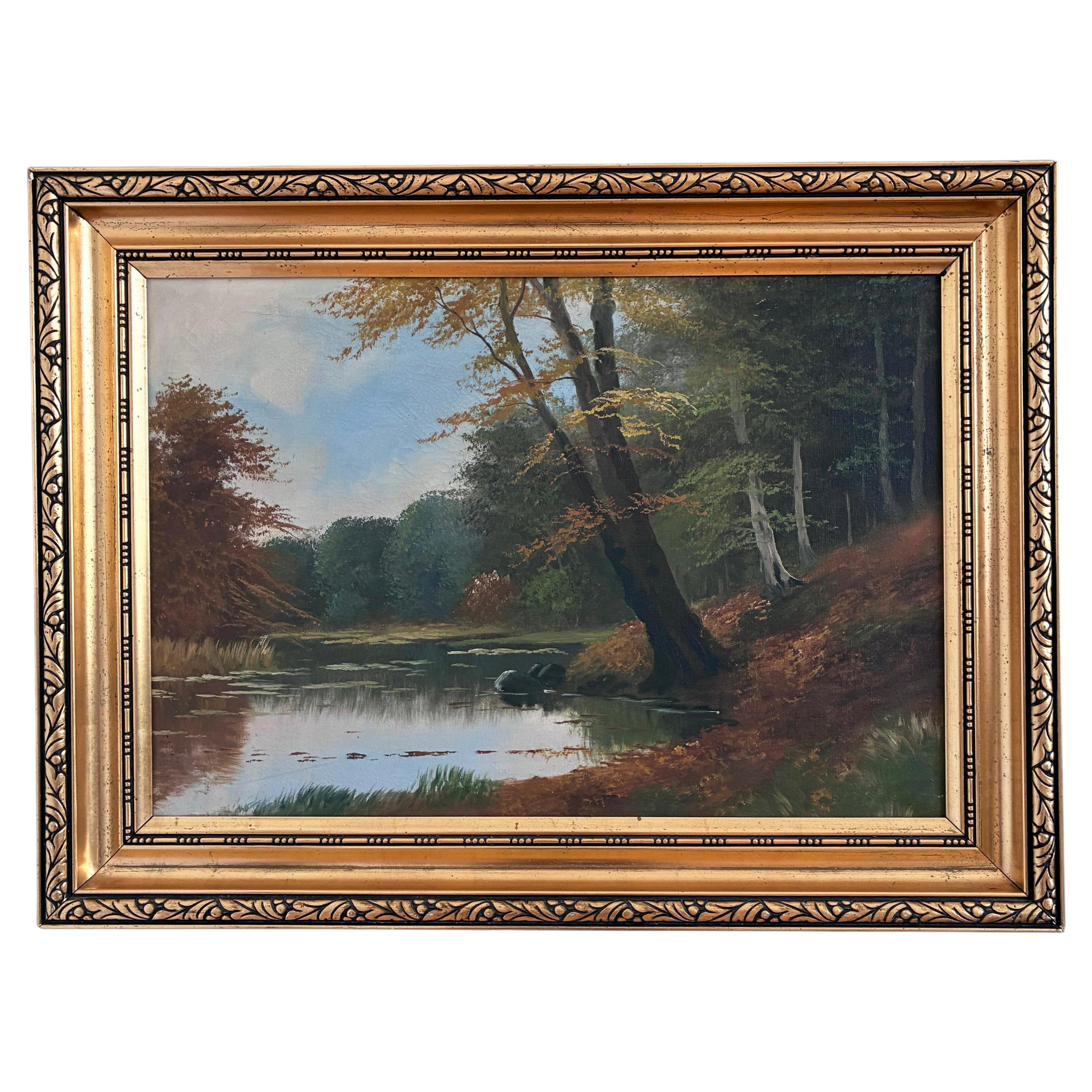Vintage Original Landscape Oil Painting, Signed Farmhouse Art
