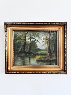 Vintage Original Landscape Oil Painting, Signed River Art