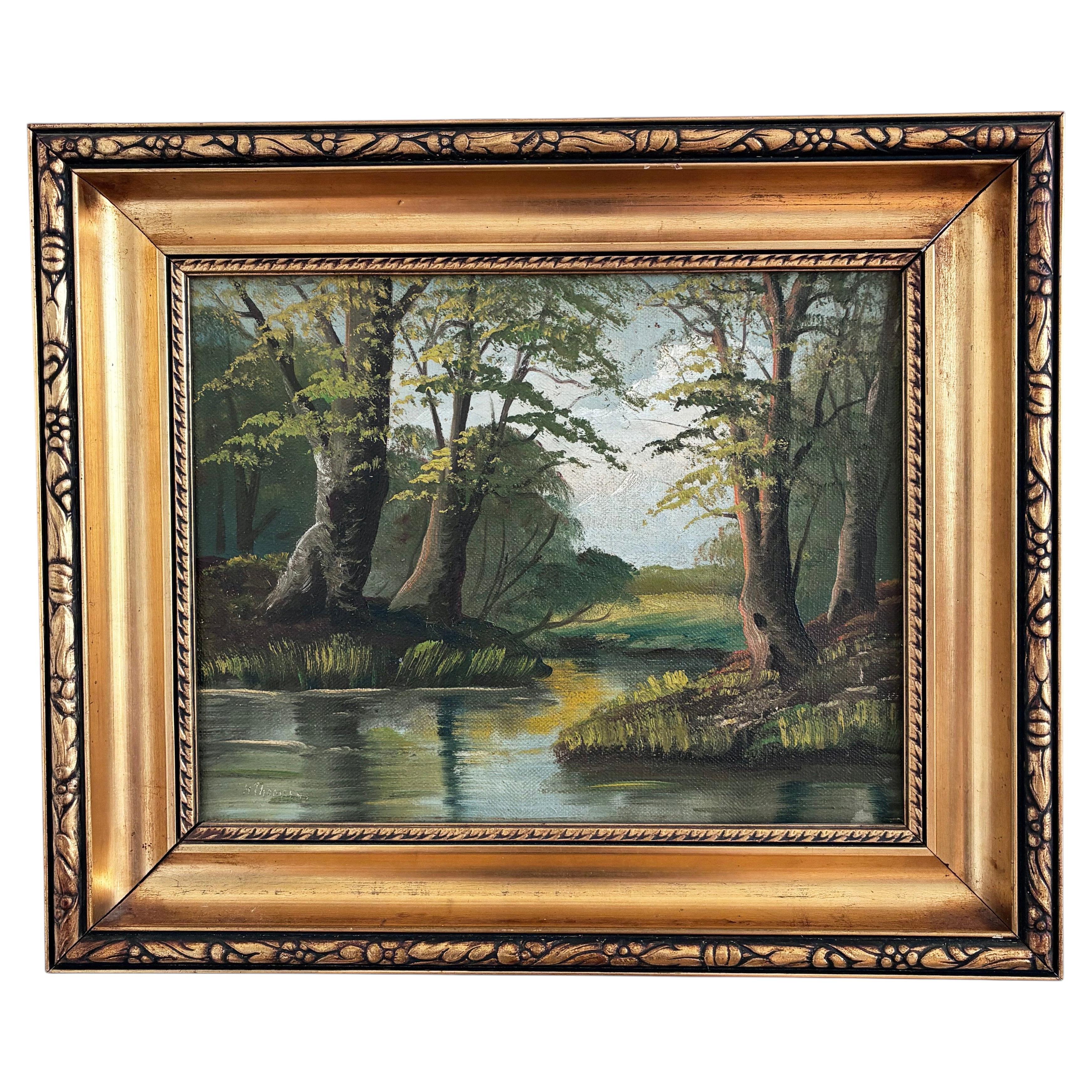 Vintage Original Landscape Oil Painting, Signed River Art