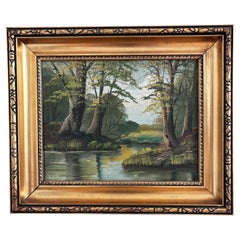 Vintage Original Landscape Oil Painting, Signed River Art