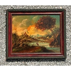 Paesaggio originale d'epoca Ritratto ad olio su tavola