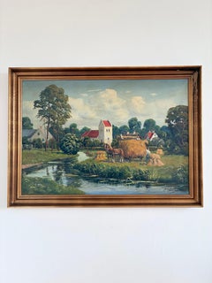 Großes Ölgemälde im Vintage-Stil, signiert, Landschaftskunst