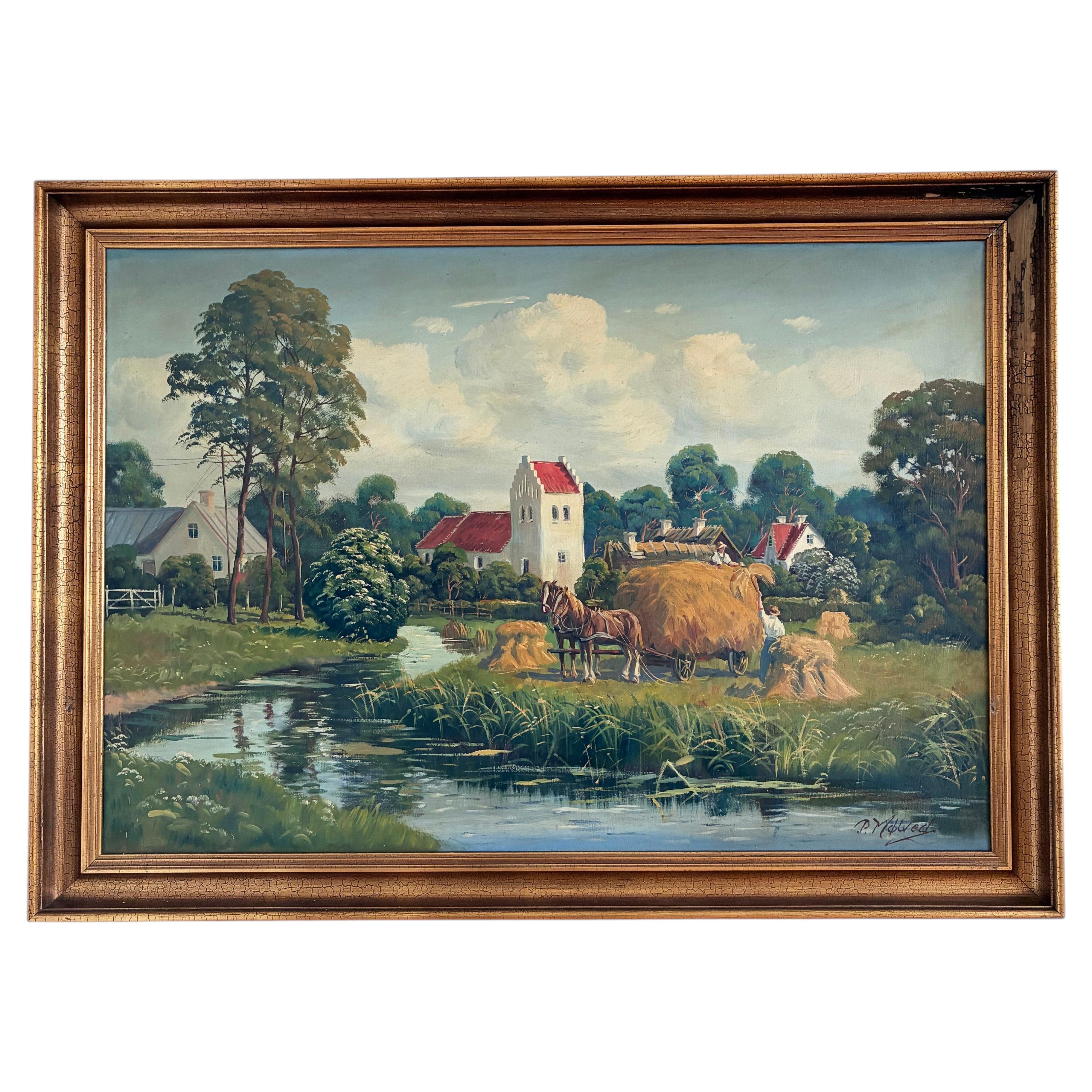Großes Ölgemälde im Vintage-Stil, signiert, Landschaftskunst