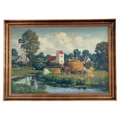 Großes Ölgemälde im Vintage-Stil, signiert, Landschaftskunst