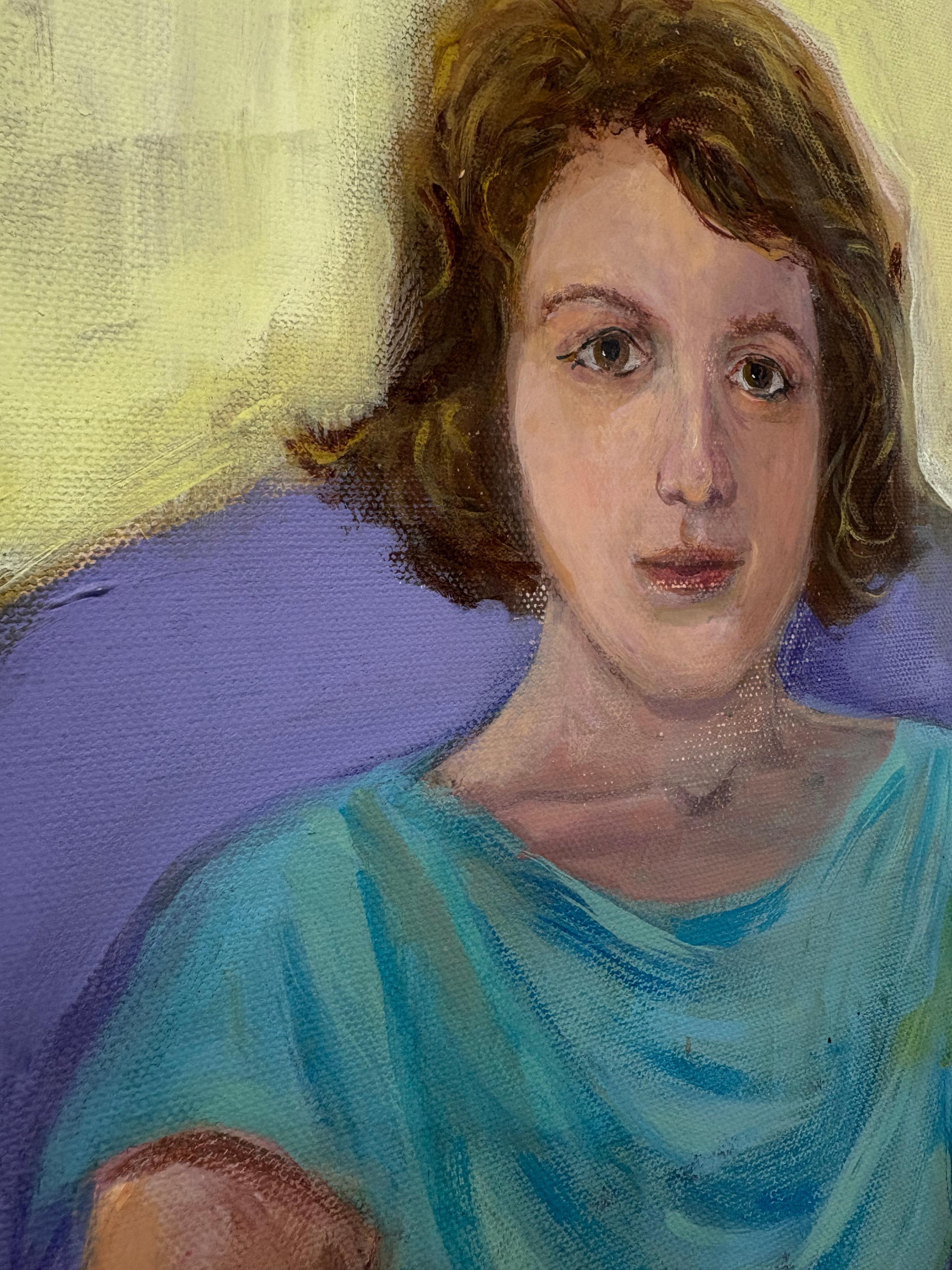 Grande peinture murale originale de portraits figuratifs du milieu du siècle dernier  24x36 1