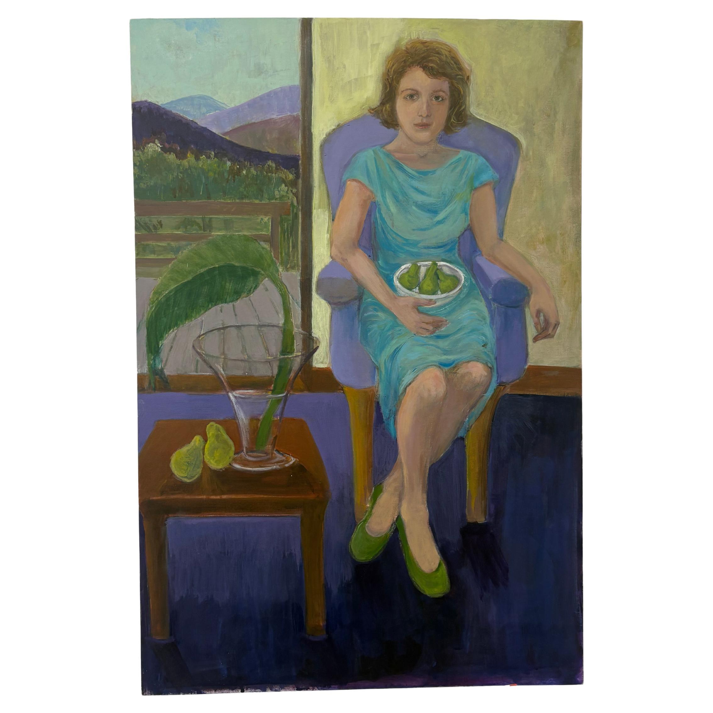 Originales großes Vintage-Porträtgemälde, Mid-Century-Figurative Wandkunst, Vintage  24x36