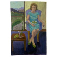 Vintage Original Large Portrait Painting Mid-Century Figurative Wall Art  24x36