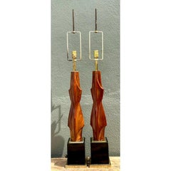 Vintage Original Laurel Lamp Company Wood Sculptural Lamps - A Pair