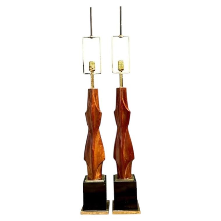 Lámparas Escultóricas de Madera Vintage Original Laurel Lamp Company - Pareja en venta