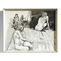 Vintage Original 'Life Drawing' Nude Pen and Ink Wash by Wendy de Rusett, 1970s