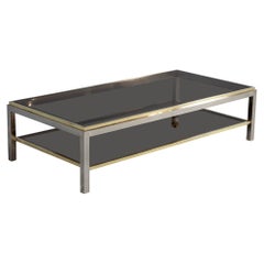 Vintage Original Maison Jansen Stainless Steel and Brass Cocktail Coffee Table