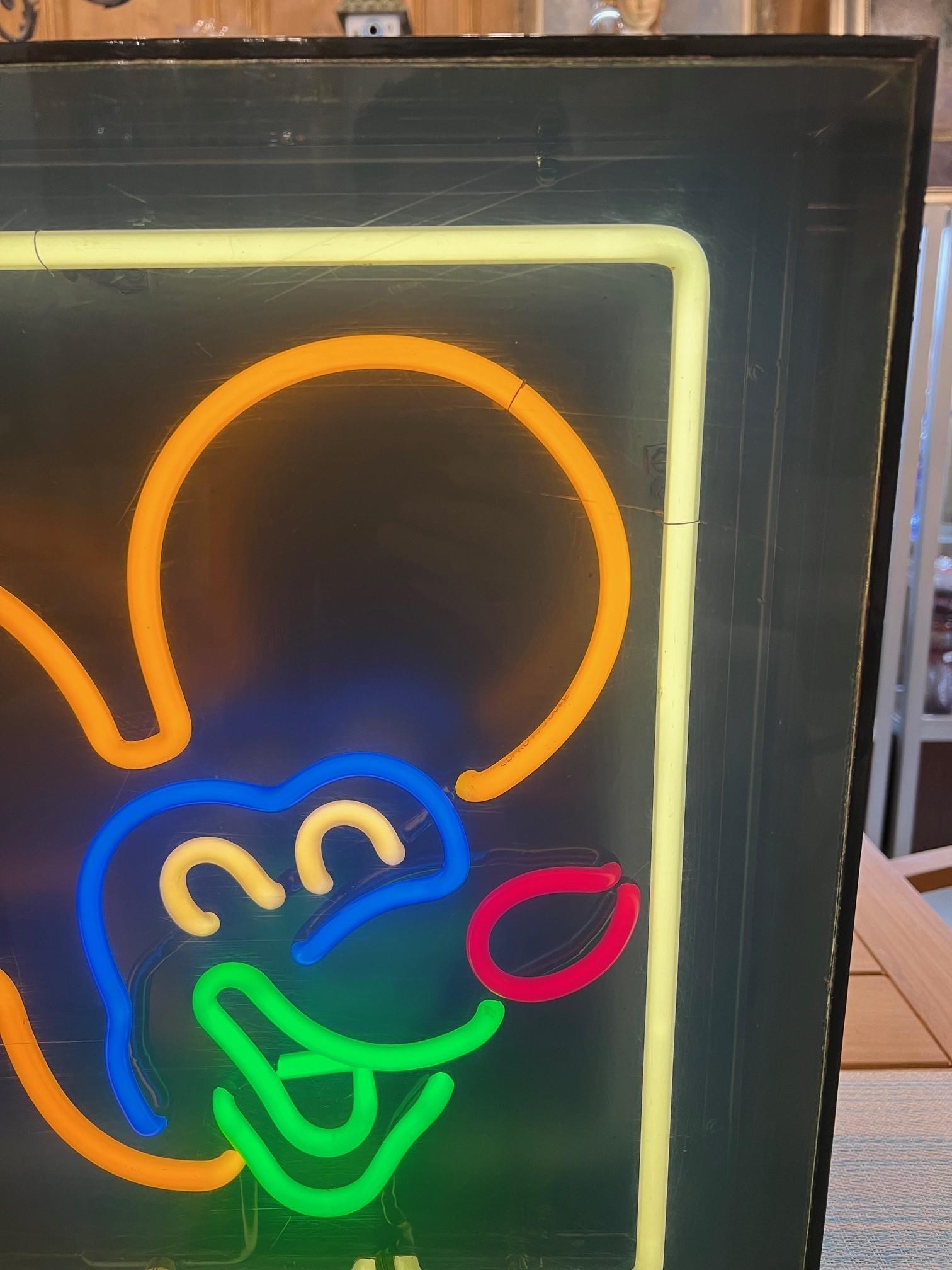 20th Century Vintage Original Mickey Mouse Neon Sign Framed  For Sale