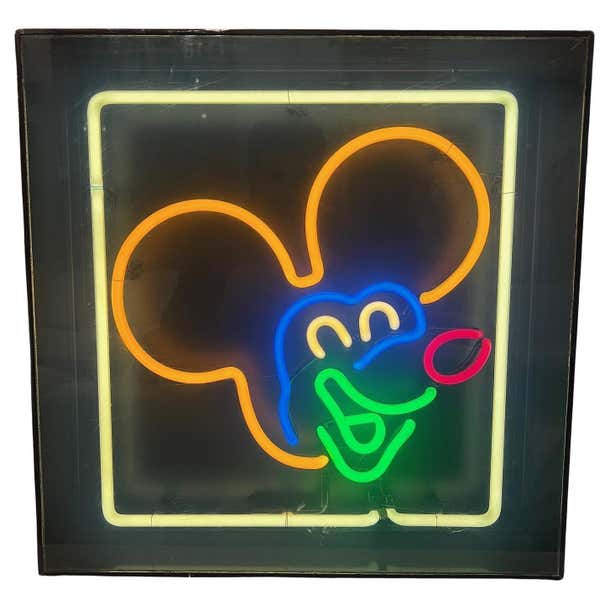 Open Sign Mickey Vintage Original Mickey Mouse Neon Sign Framed For Sale at 1stDibs