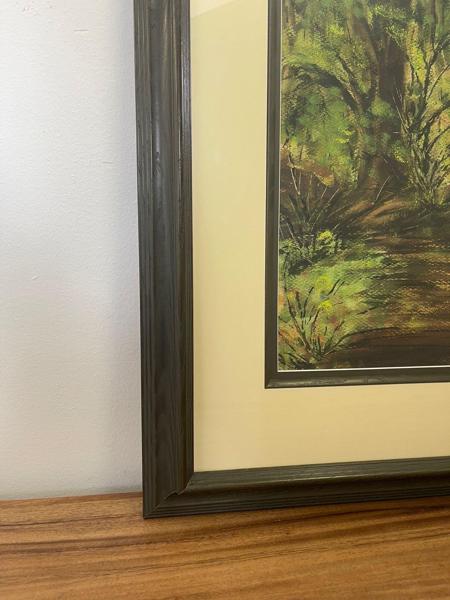 Professionally framed and matted within wooden frame. Signed in the Lower Corner.Beautiful textile and line Work. Vintage Condition Consistent with Age as Pictured.

Dimensions. 24 W ; 3/4 D ; 31 H