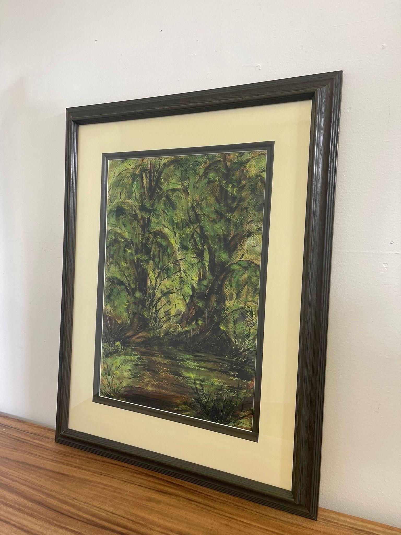 Mid-Century Modern Vintage Original Mixed Media Artwork of the River Rainforest by Laura Emerson For Sale