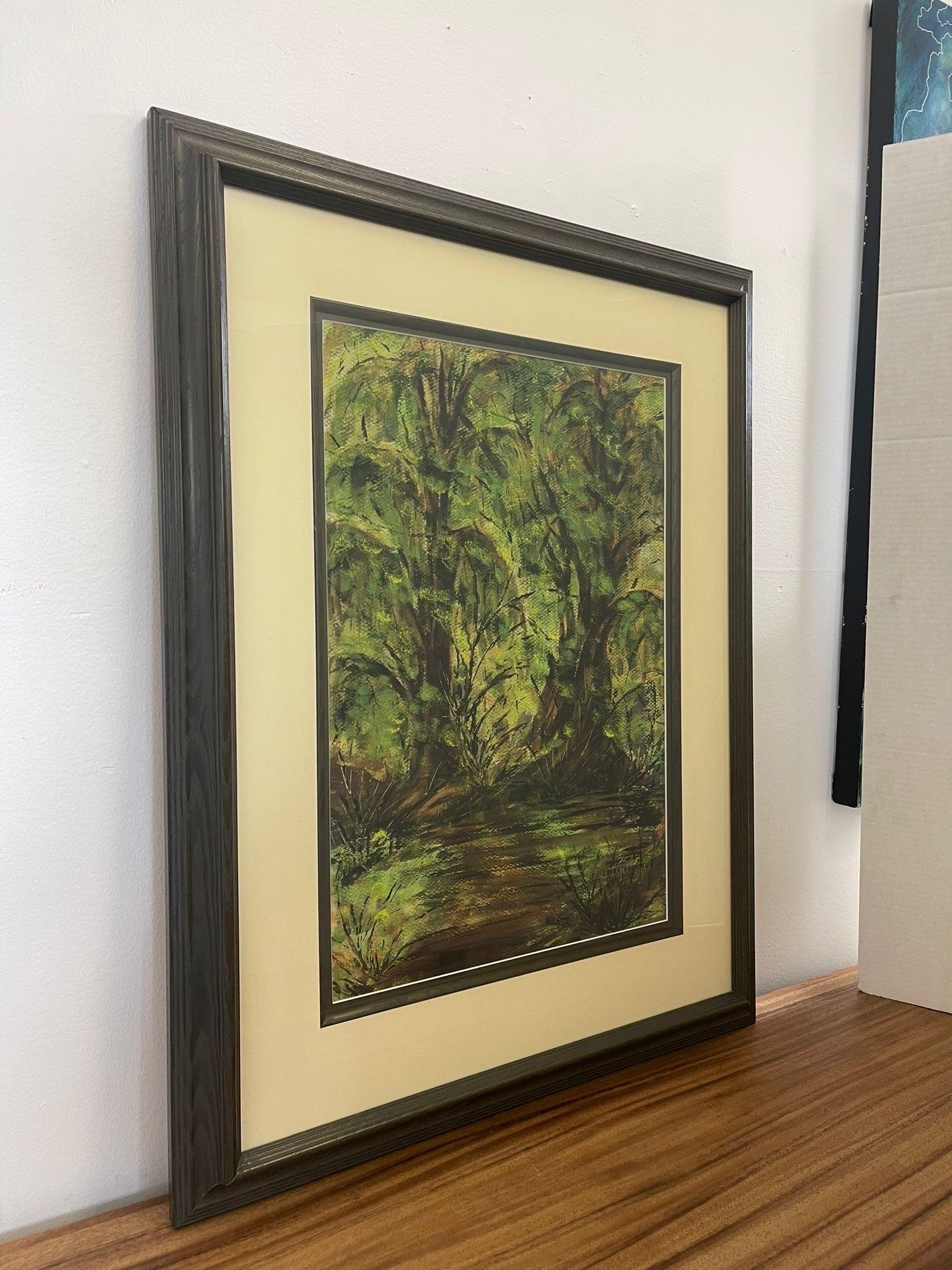 Vintage Original Mixed Media Artwork of the River Rainforest by Laura Emerson In Good Condition For Sale In Seattle, WA