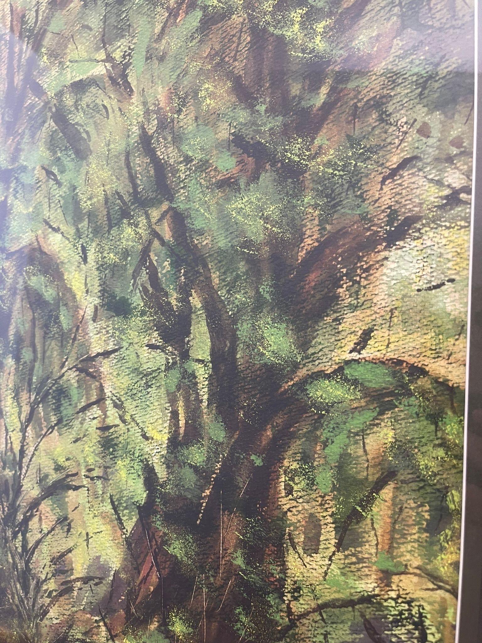 Vintage Original Mixed Media Artwork of the River Rainforest by Laura Emerson For Sale 2