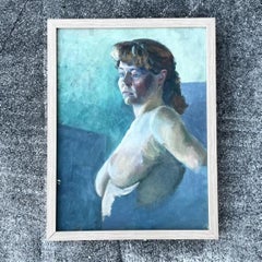 Vintage Original Retrato Desnudo Óleo sobre Lienzo