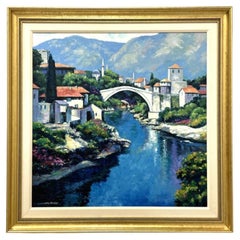 20th Century Original Oil Impasto Painting on Canvas - "Mostar" by John Zaccheo