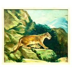 Vintage Original Oil of Prowling Tiger Signé