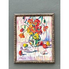 Vintage Original Oil on Canvas Floral Painting