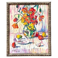 Vintage Original Oil on Canvas Floral Painting