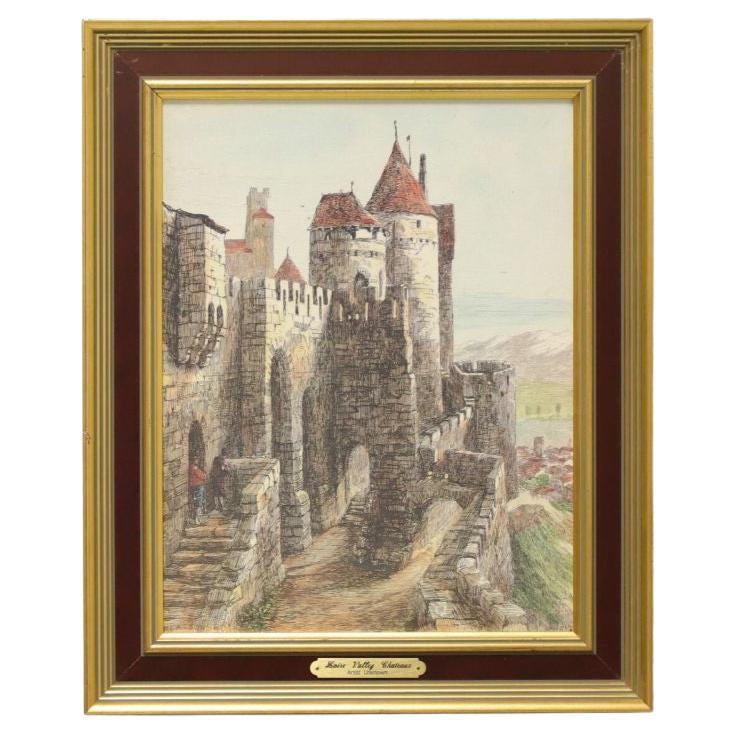 Huile sur toile originale du 20ème siècle, châteaux de la vallée de la Loire, artiste inconnu - A