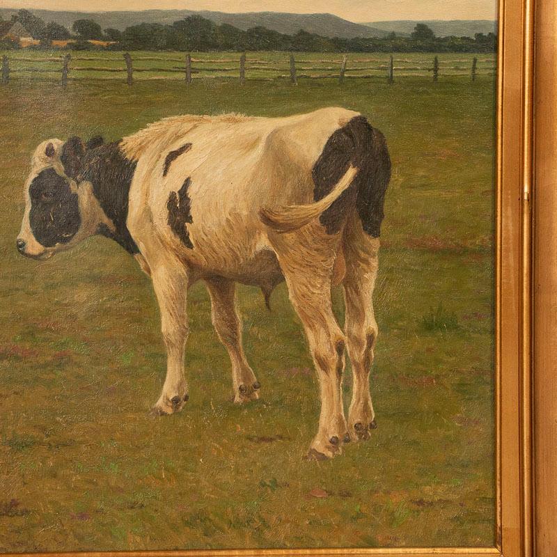 This large painting is a lovely depiction of cattle grazing; signed and dated 1920. It is not surprise that the painter is known for his realistic landscapes and animal paintings. Poul Steffensen (1866-1923) was born in Vejerslev, Denmark who worked