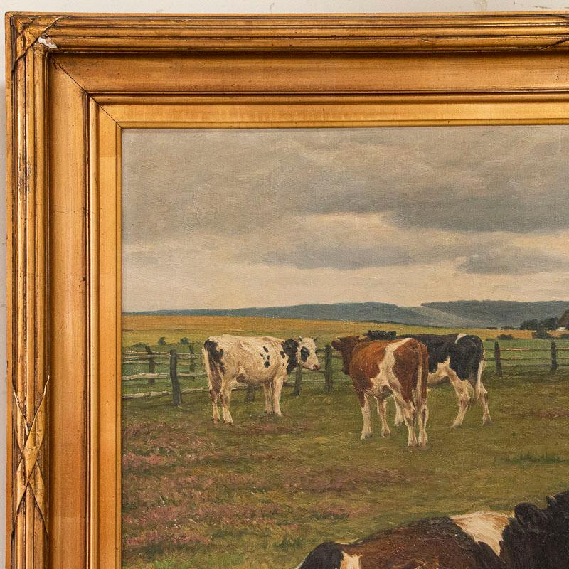 20th Century Vintage Original Oil on Canvas Painting of Grazing Cattle Signed by Poul Steffen