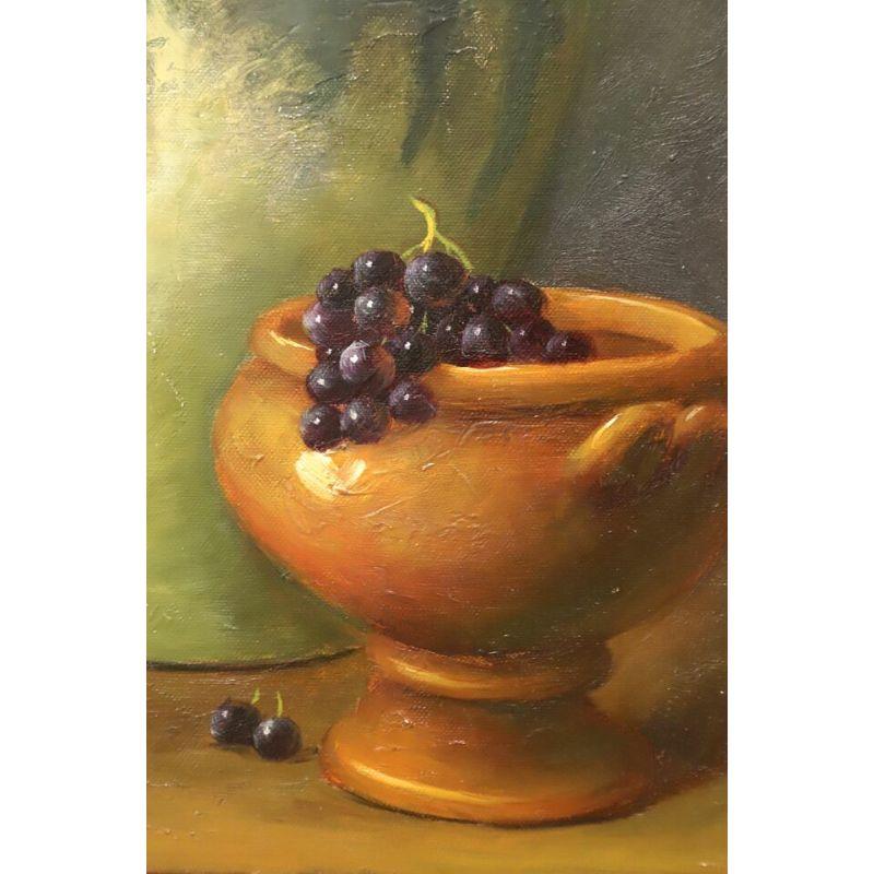 Unknown 20th Century Original Oil on Canvas Painting - Urn with Grapes - Signed H Delff For Sale