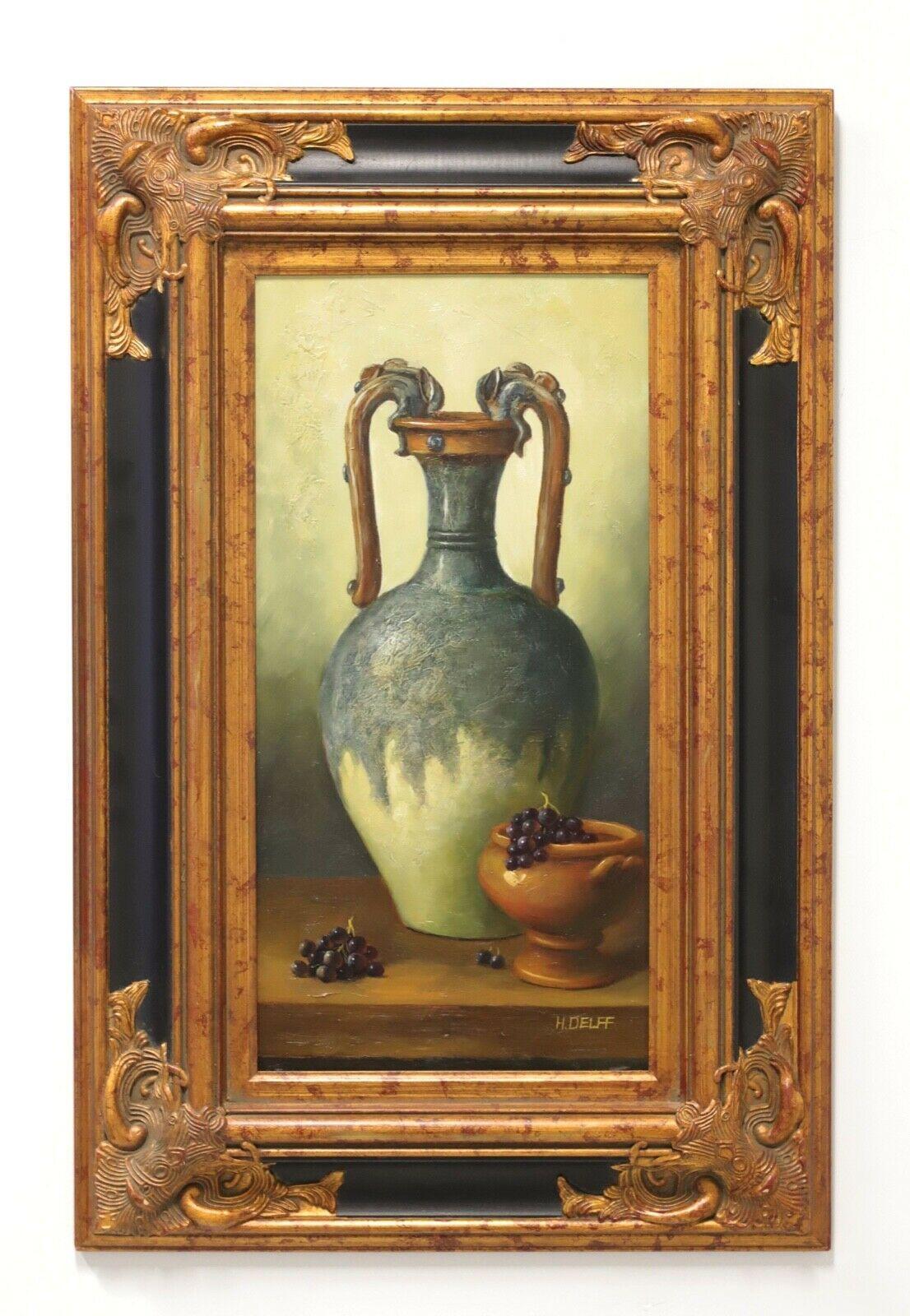 20th Century Original Oil on Canvas Painting - Urn with Grapes - Signed H Delff For Sale 3