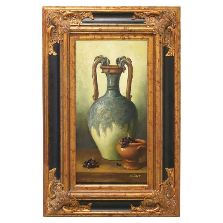 20th Century Original Oil on Canvas Painting - Urn with Grapes - Signed H Delff For Sale