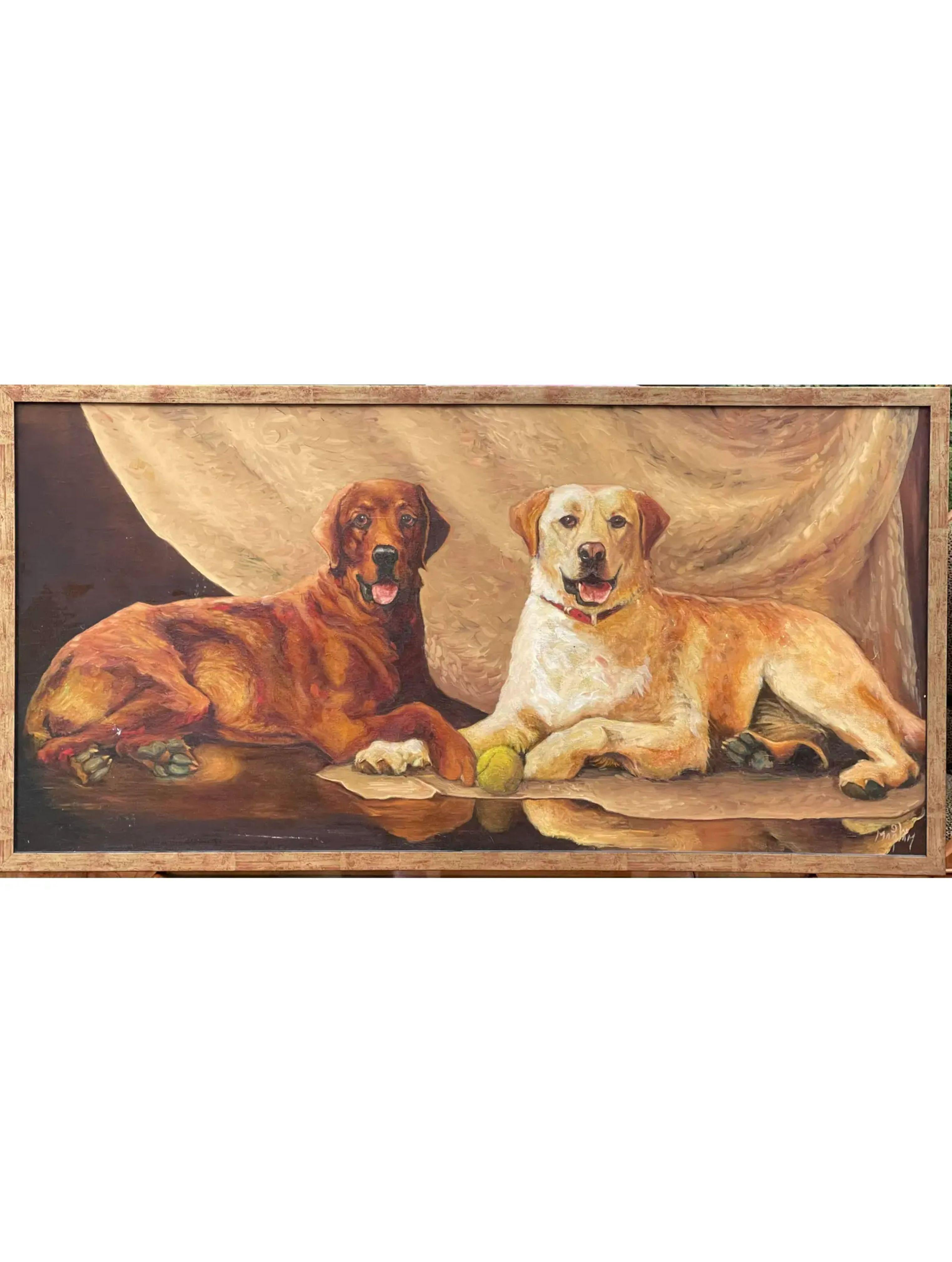 Vintage Original Oil Painting of 2 Dogs, 1980s In Good Condition In LOS ANGELES, CA