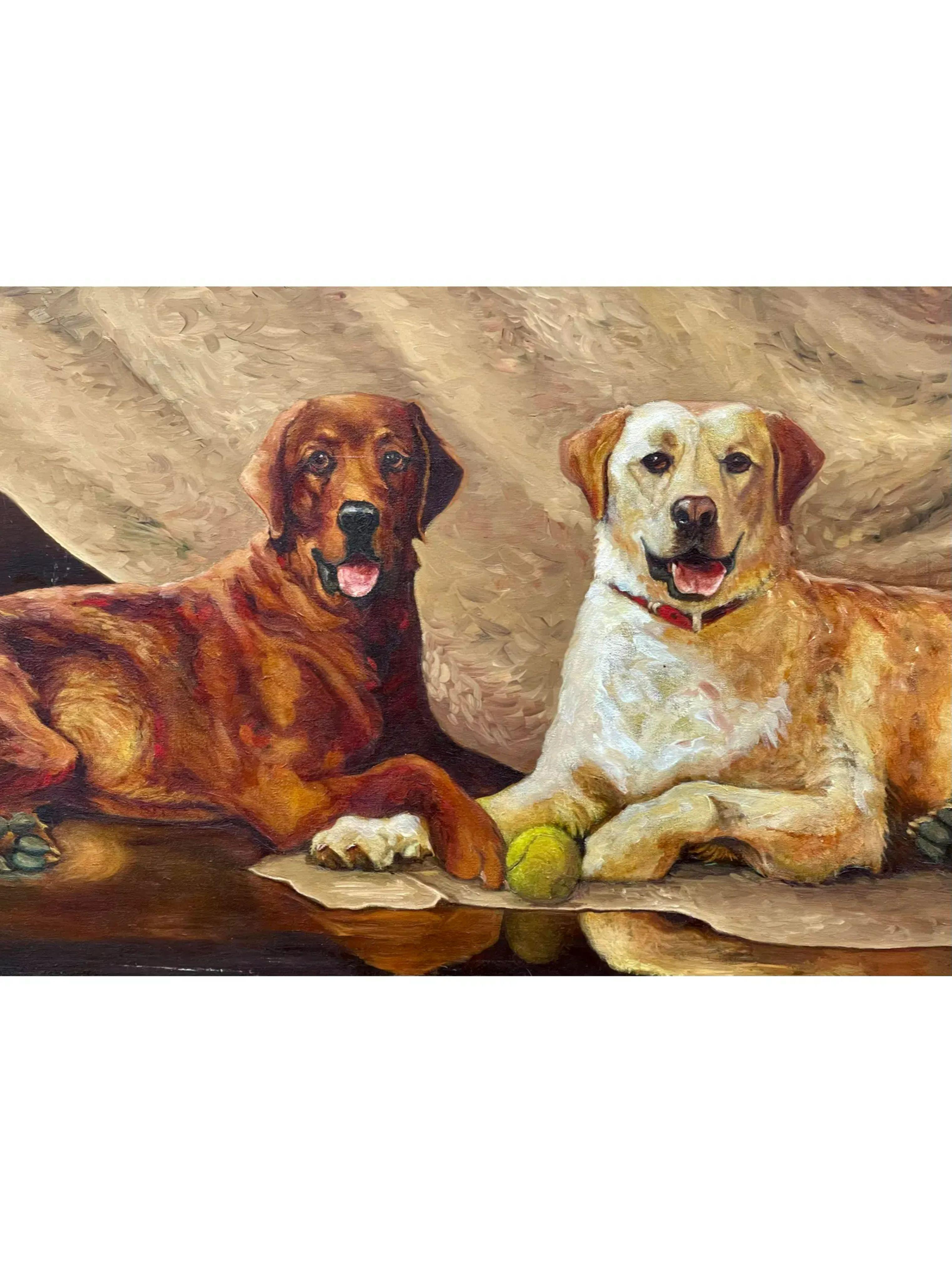 20th Century Vintage Original Oil Painting of 2 Dogs, 1980s