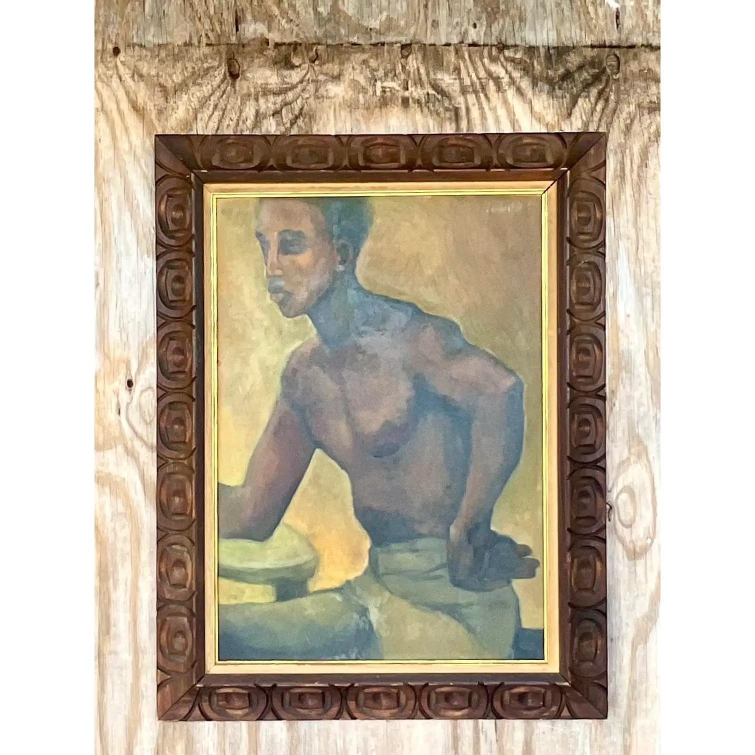 North American Vintage Original Oil Painting of a Man, Signed For Sale